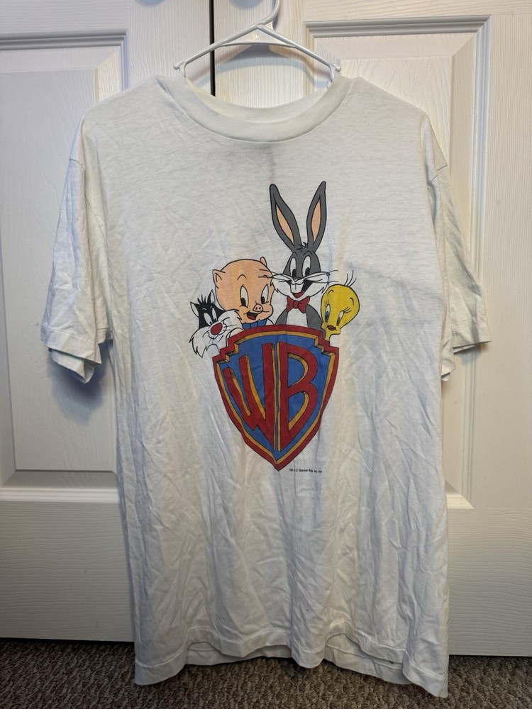 VTG WB Looney Tunes 1985 T-shirt Men's XL White Bugs Bunny Porky SINGLE STITCH