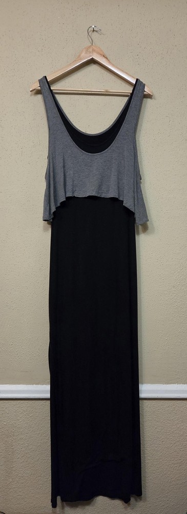 Tobi Dress Womens Medium Black Gray Colorblock Layered Tank Maxi Jersey Casual