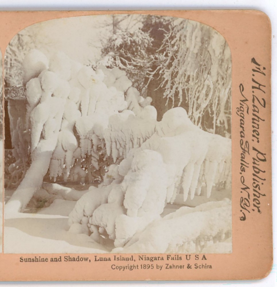Sunshine & Shadows Luna Island Niagara Falls NY in Winter Griffith Stereoview