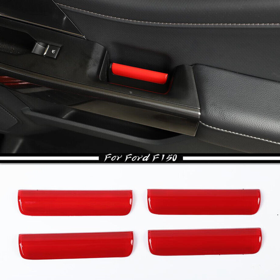 4P Car Inner Door Handle Trim Strips Fit Fitd F150 2021-2023 Accessories Red ABS