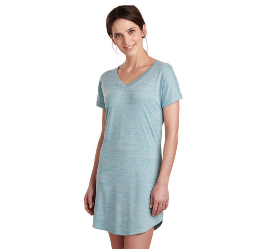 Kuhl Intent Mini Dress Women’s S Aqua Blue Cuffed Sleeve V-Neck