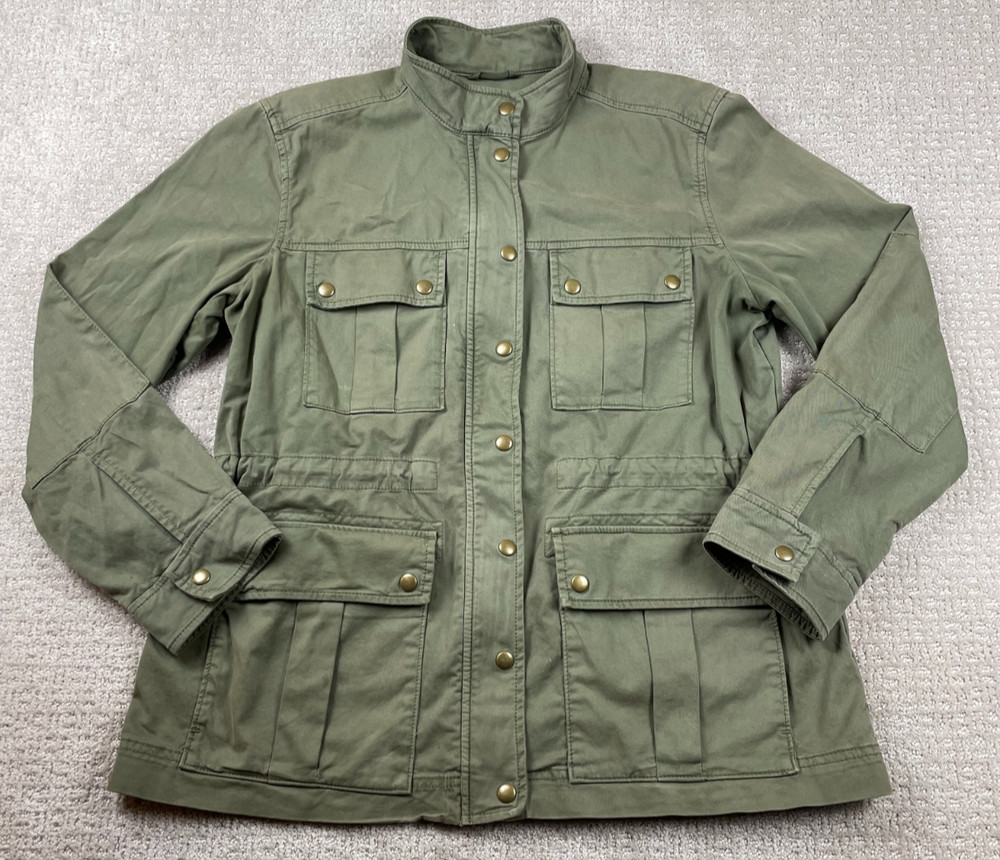 Y2K GAP Jacket Womens M Green Cotton Military Snap Long Sleeve Chore Utility