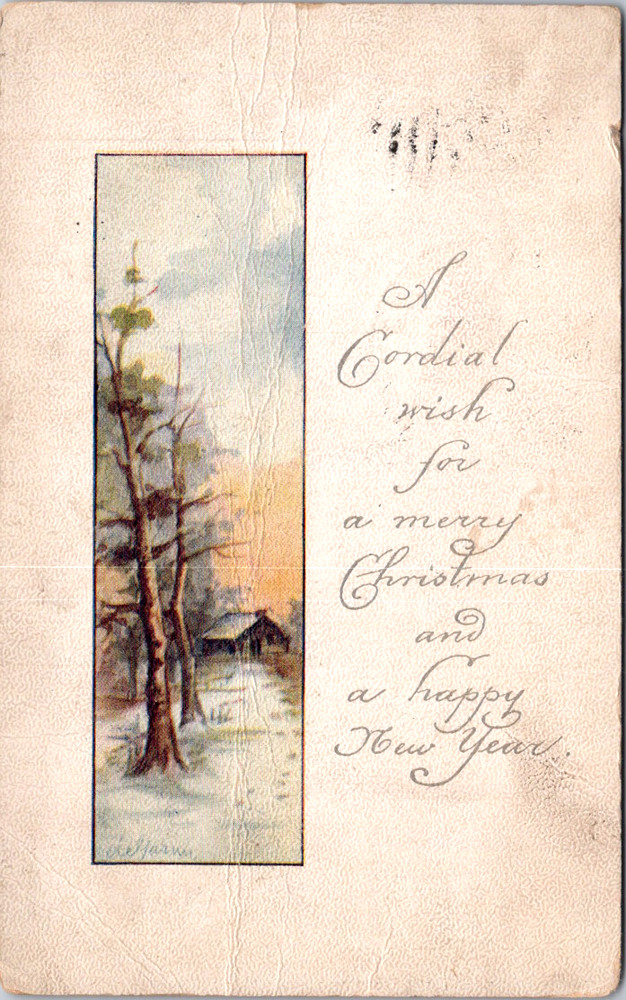 Vintage Postcard Merry Christmas Cottage And Snowy Scene