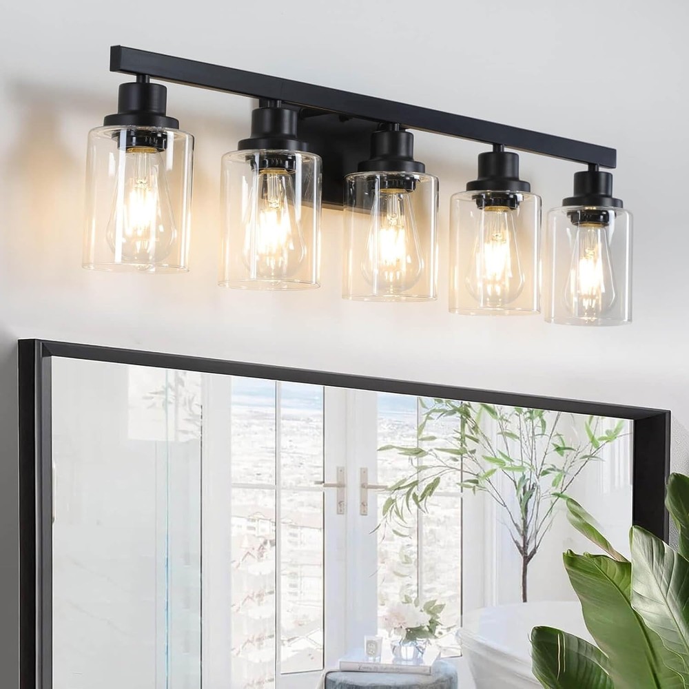 5-Light Black Bathroom Vanity Light, Modern Vanity Lighting Fixture for Bathr...