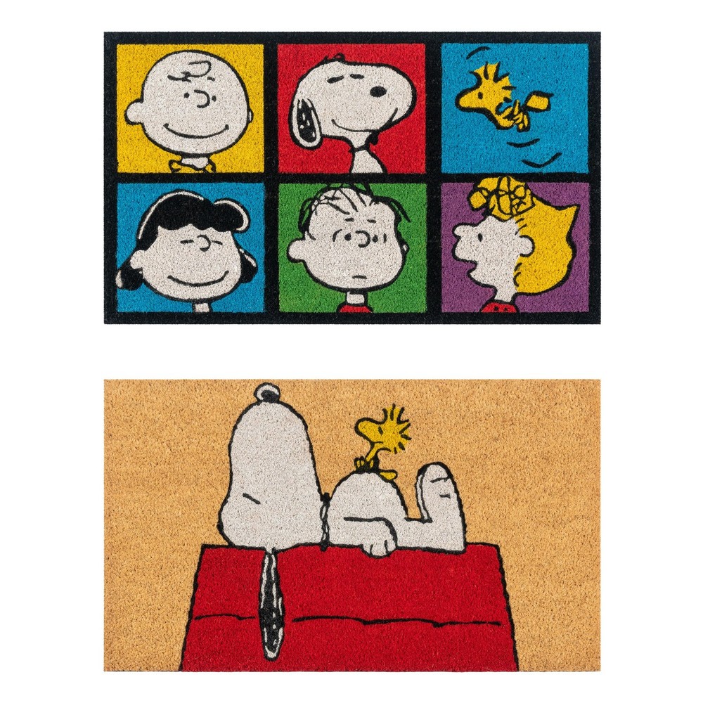 Snoopy Peanuts Non-Slip Coir Doormat 2x3 Feet 2-Pack for High Traffic Areas
