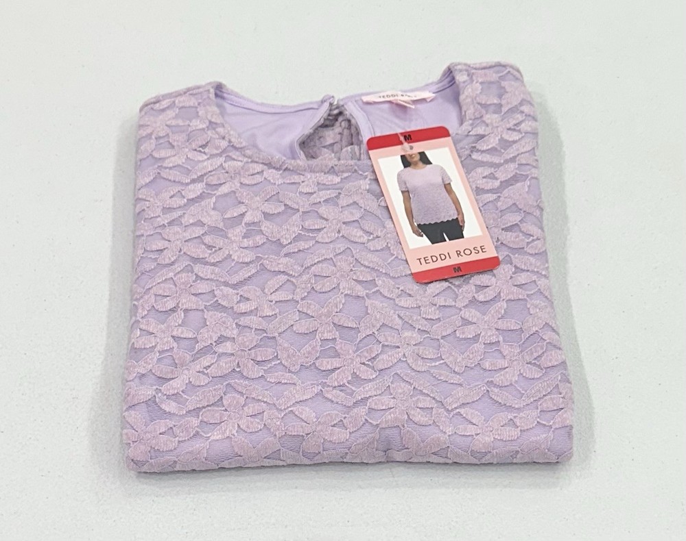 Teddi Rose Women's Crewneck Short Sleeve Blouse, Purple, Size M