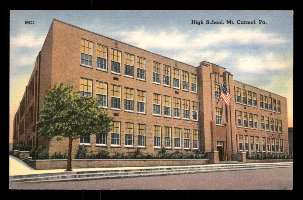 High School Mt Carmel Pennsylvania PA Linen Postcard Unp