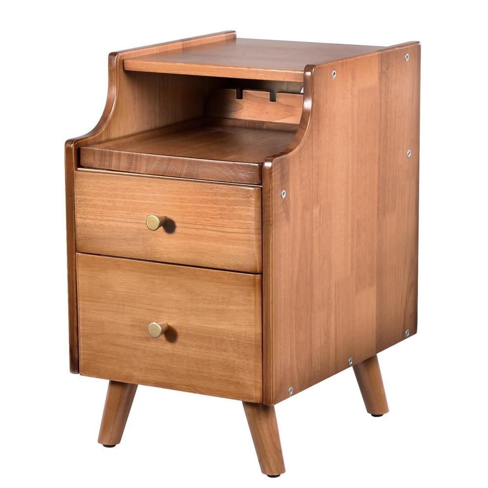 Modern Wood Nightstand with 2 Drawers - Bedside End Table for Bedroom