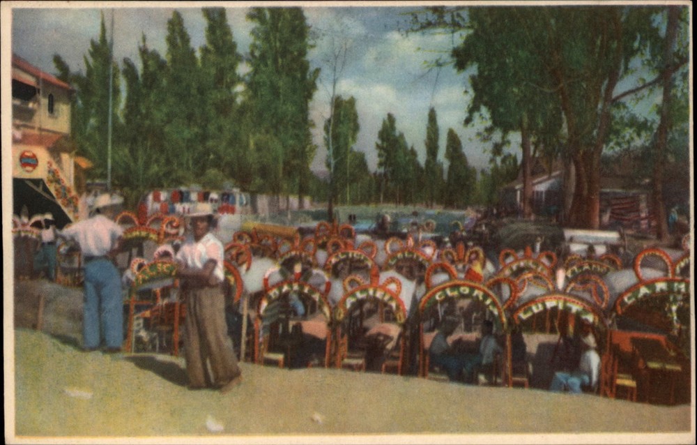 Trajinera Boats Xochimilco Mexico vintage postcard c749