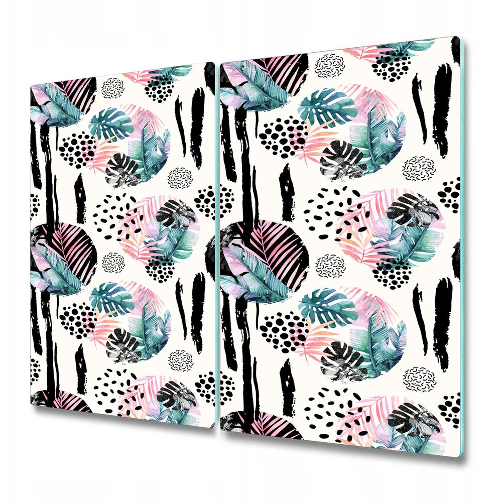 Glass Chopping Serving Board Worktop Saver Abstract jungle white 2x30x52