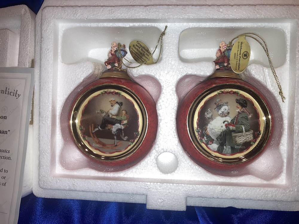 Adornos de Navidad Norman Rockwell abuelo en un caballo mecedor/hombre de nieve-image