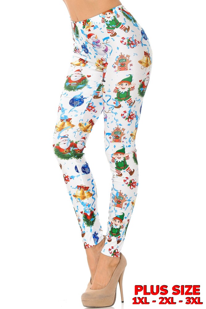 White Wonderful Festive Christmas Plus Size Leggings