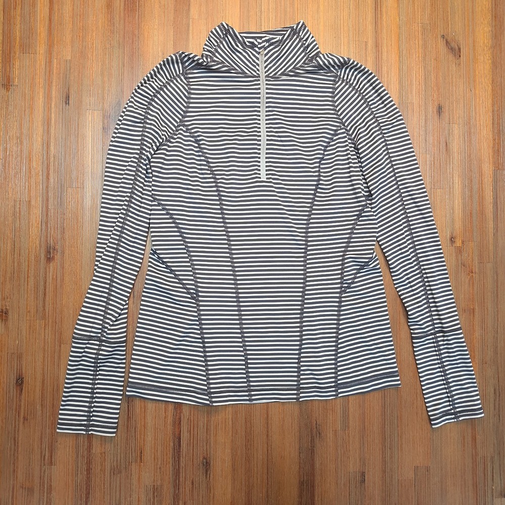 Zella Athletic Running Striped Grey White Long Sleeve Shirt Medium