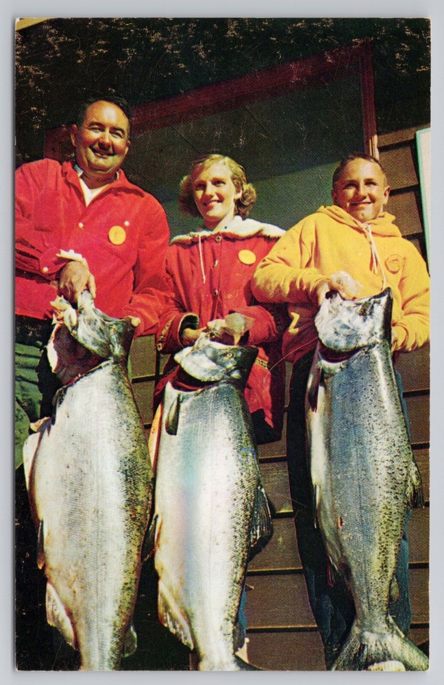Salmon Derby Winners Displaying Their Catch Westport Washington Vintage Postcard