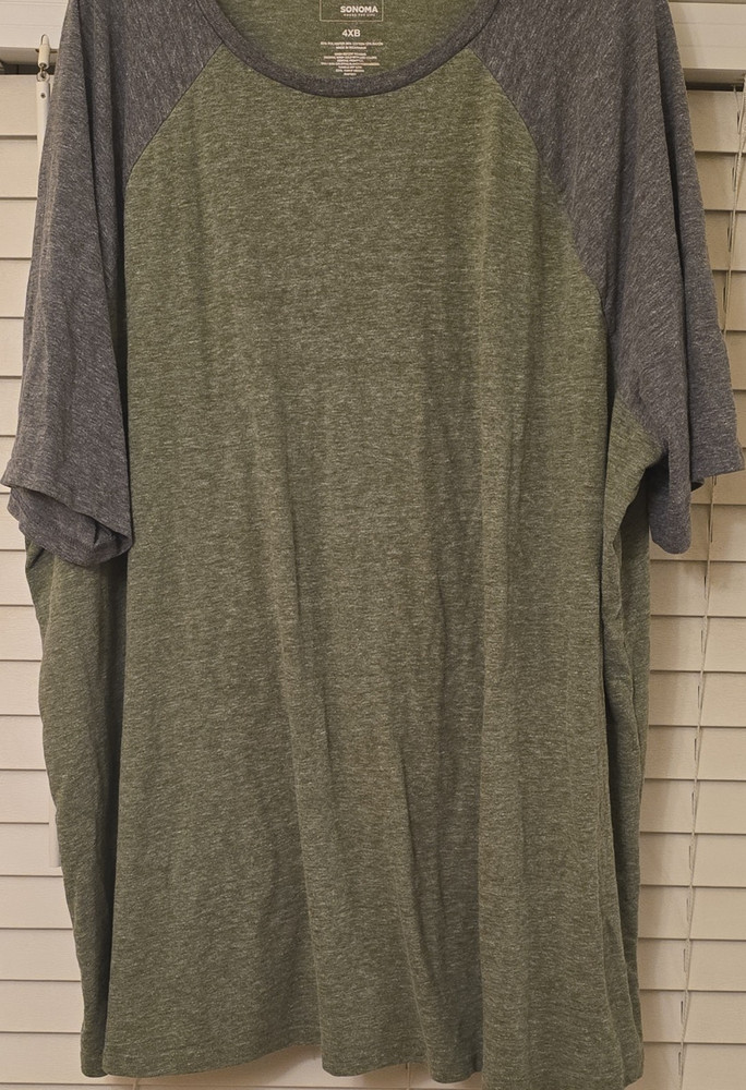 Sonoma Men's Green Gray Colorblock 4XB Big & Tall Crew Neck Jersey T-Shirt