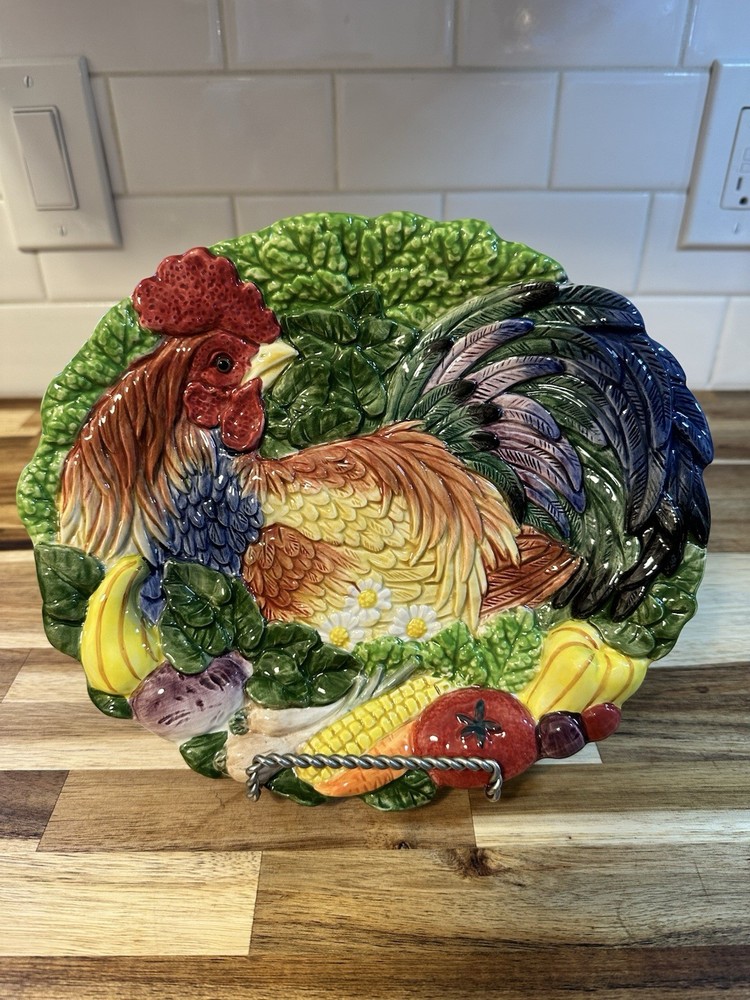 Vintage Fitz and Floyd Coq du Village Rooster Canape Wall Hanging Plate 1996