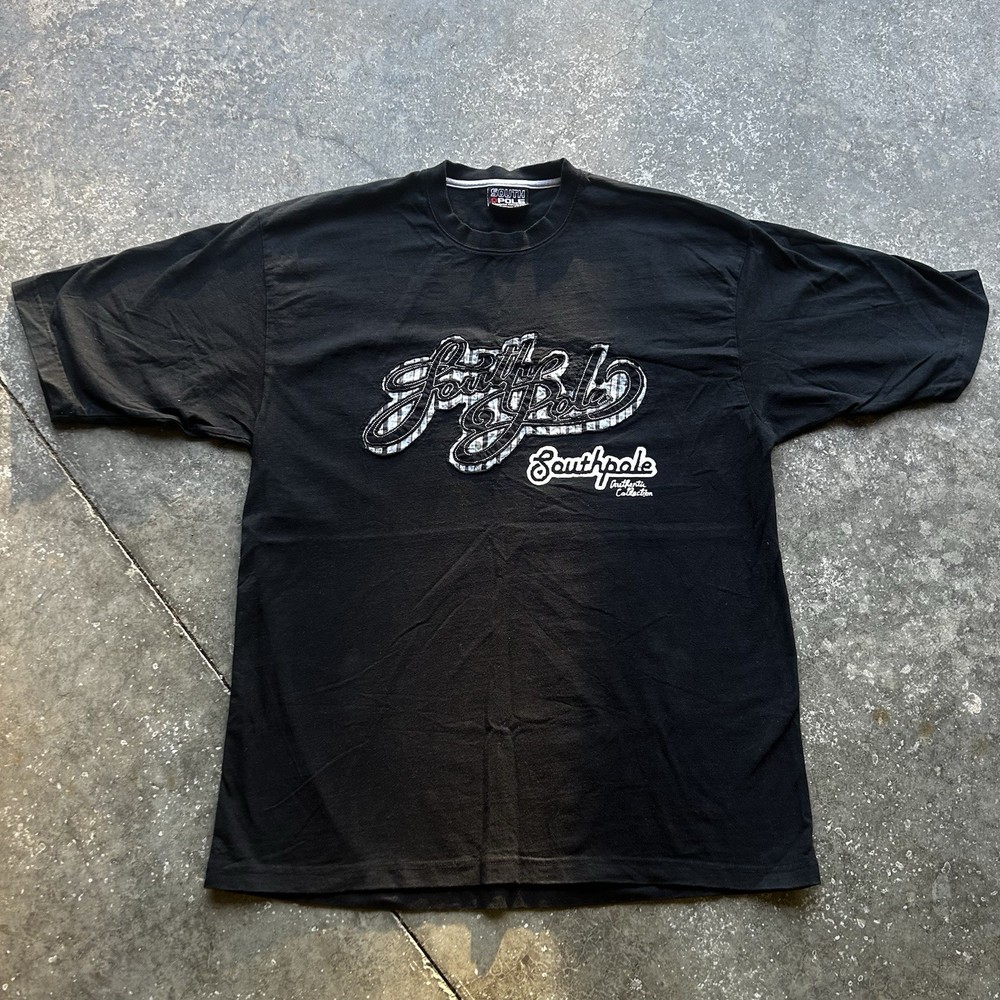 Vintage Y2K South Pole Black Graphic Label Lettering T-Shirt 2XL
