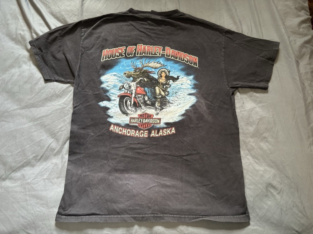 Harley Davidson Shirt Mens Large Black Anchorage Alaska Biker Motorcycle Vintage
