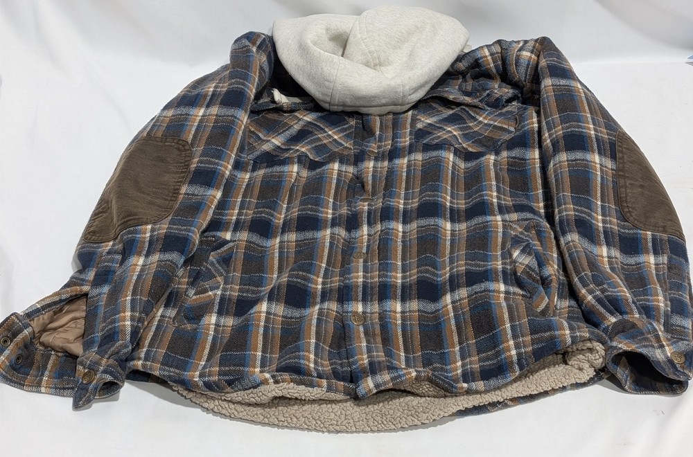 Legendary Whitetails Plaid Hooded Flannel Shirt Jacket Mens Medium Sherpa Lined