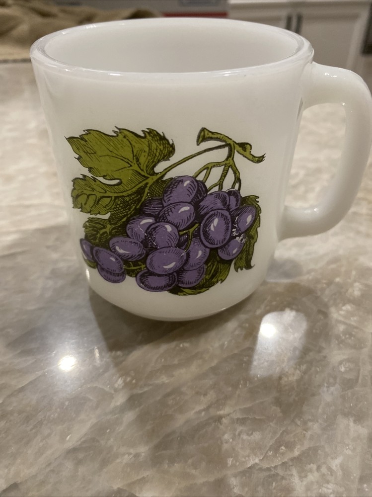 Vintage GLASBAKE Coffee Cup MUG MILK GLASS GRAPES  GLASBAKE