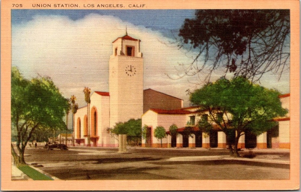 Vintage Linen Postcard Union Station Los Angeles California Spanish Arch