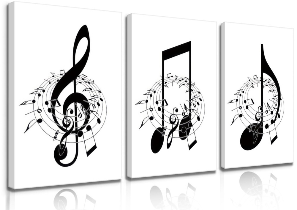 3Pcs Framed Music Notes Wall Art Black and White Music Art Pictures Prints Mu...
