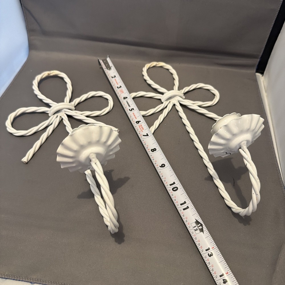 Homco Wall Sconces Metal White Twisted Rope Metal Candle Holders Set of 2 Vtg