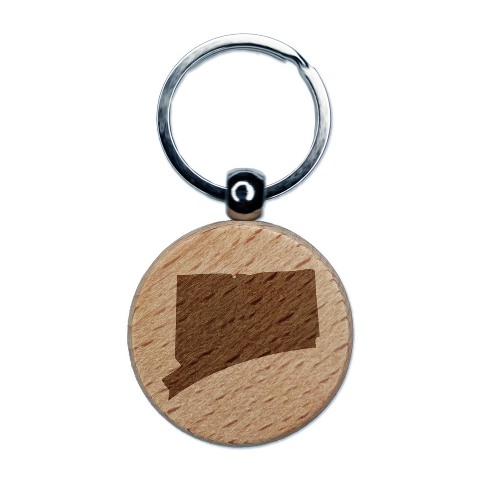 Connecticut State Silhouette Engraved Wooden Keychain Tag Charm Handmade Gift