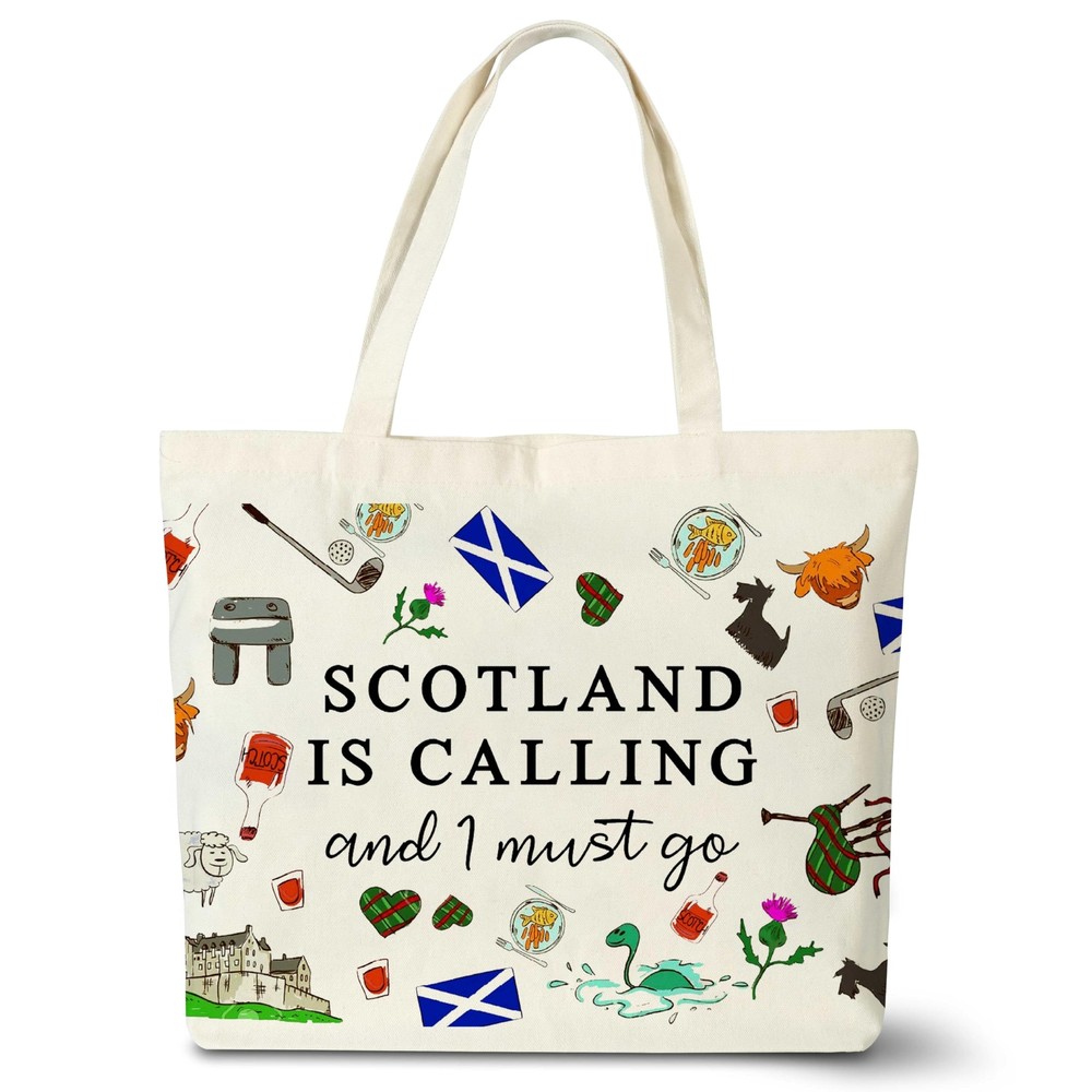 Canvas Tote Bag, Scotland Travel Gift Tote Bags for Women, Reusable Cloth Cot...
