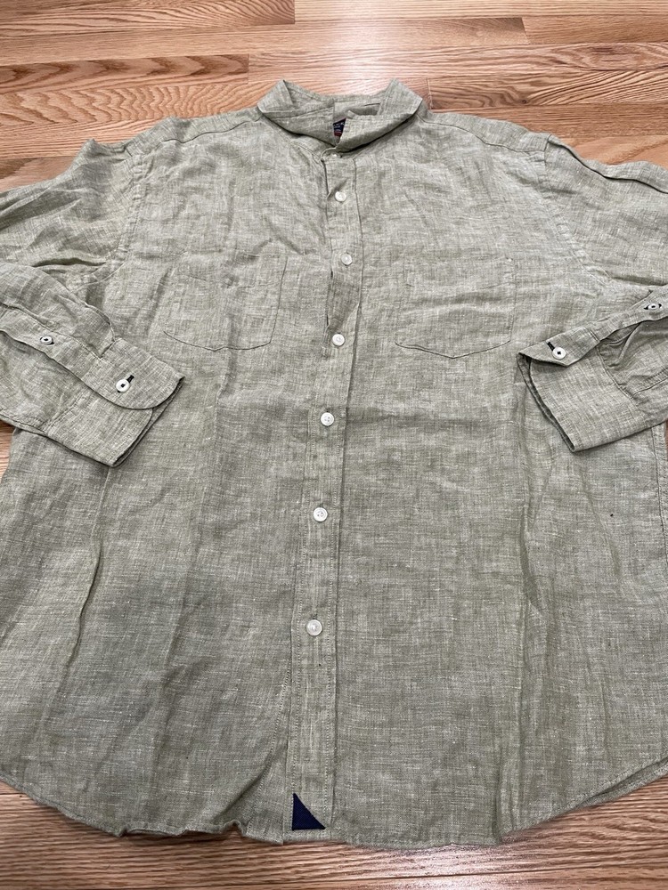 UNTUCKit Men's Green Button Up Long Sleeve Linen Shirt Size Large