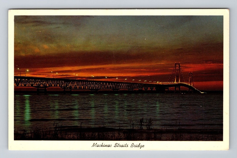Mackinac Island MI- Michigan, Straits Bridge, Antique, Vintage Postcard