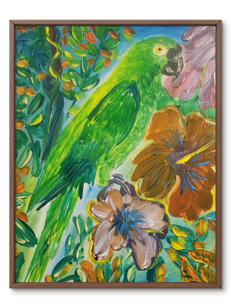 Original Parrot Abstract Original Wall Art 14X11 Canvas Impressionistic Bold