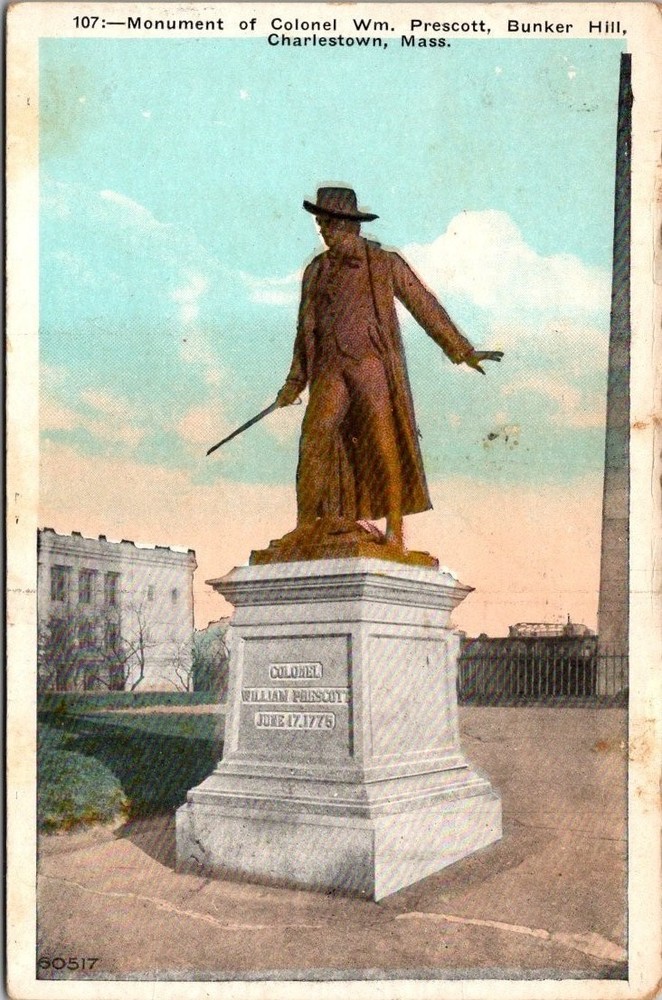 1905 Bunker Hill Charlestown MA Colonel William Prescott Statue Postcard Posted