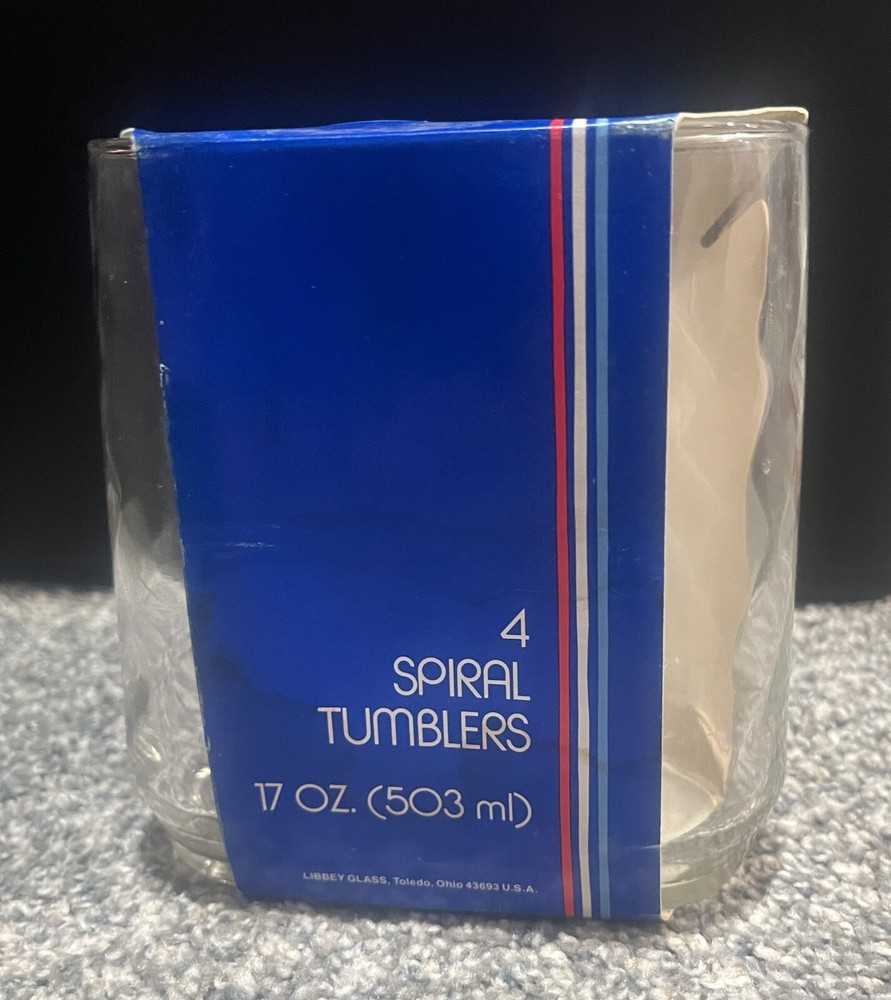 VINTAGE Set Of 4 Libbey Spiral Tumblers 17 Oz. NIB Clear Glasses Glassware