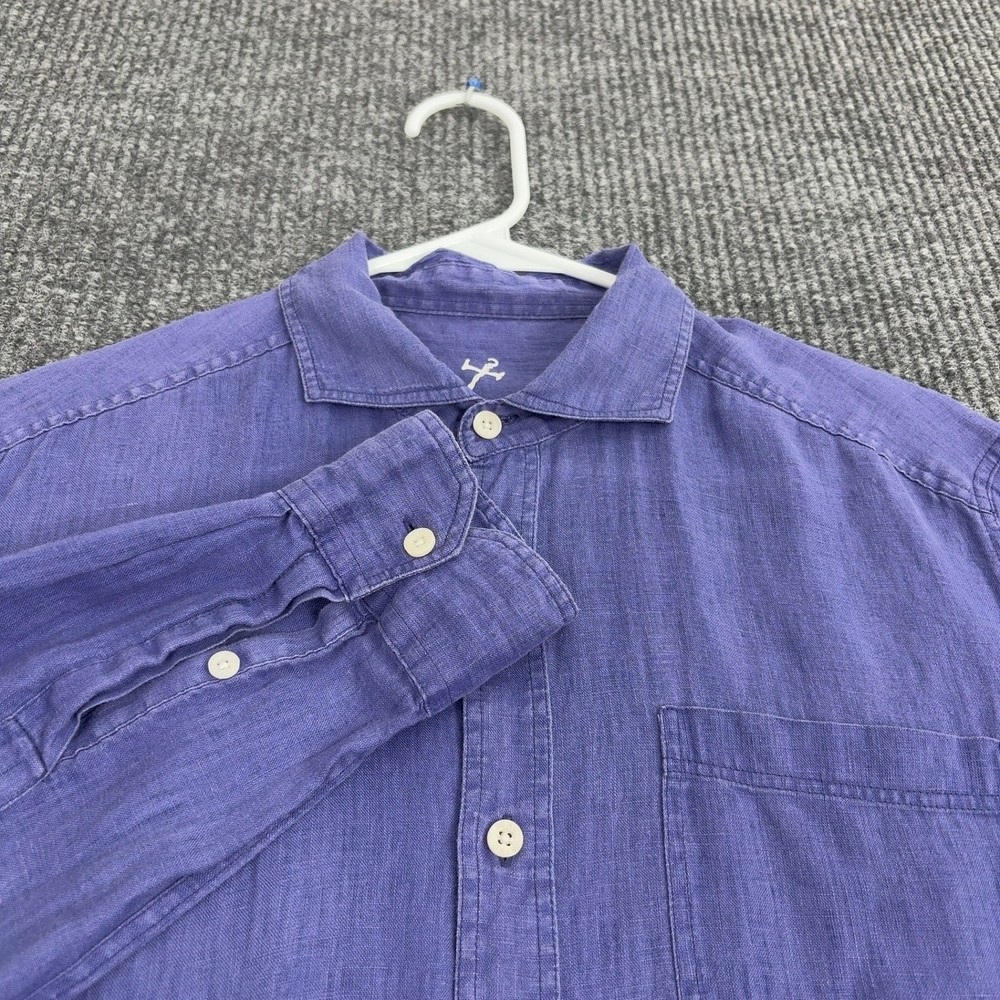HIHO Button Up Mens S Purple Linen Long Sleeve Casual Coastal Shirt