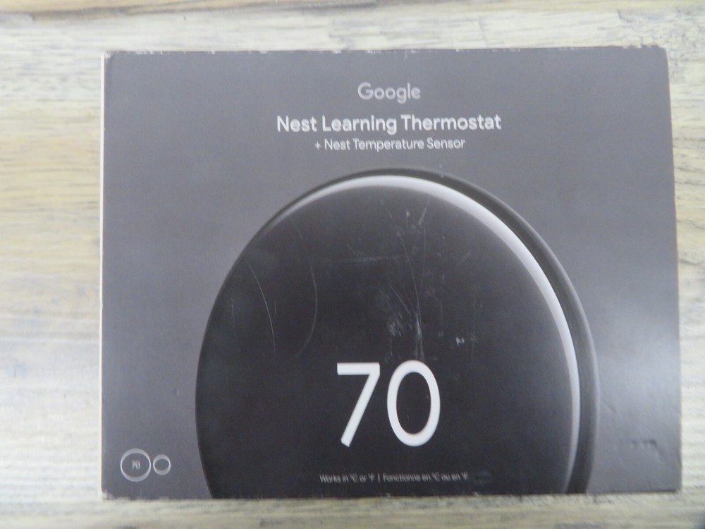 Google Nest Learning Thermostat (4th Gen) w Temperature Sensor Polished Obsidian