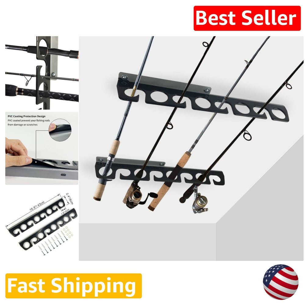 Heavy Duty Fishing Rod Rack - Wall/Ceiling Mount - PVC Coating Protection
