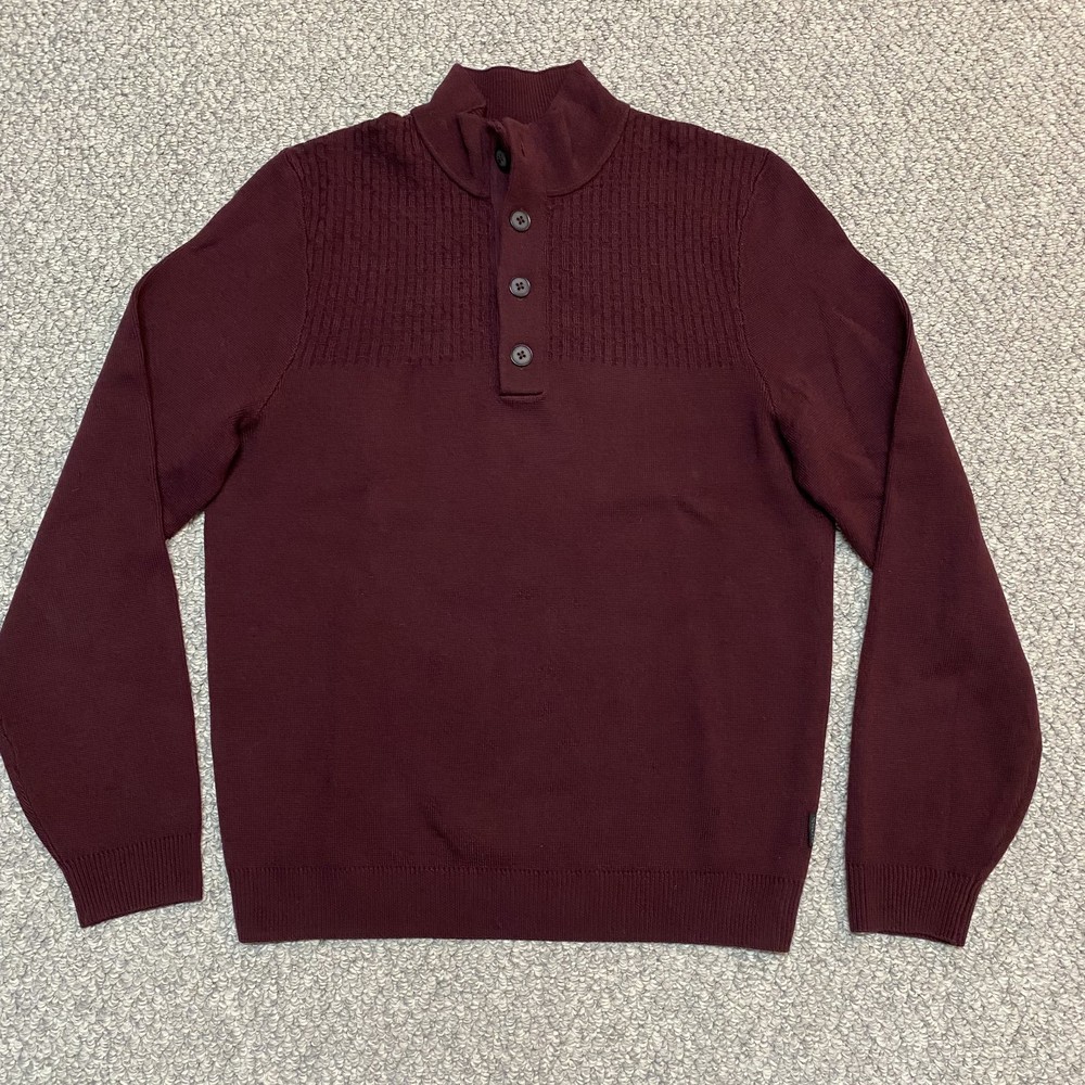 Hugo Boss Men's Sweater 100% Merino Virgin Wool Red Burgundy Size S Button