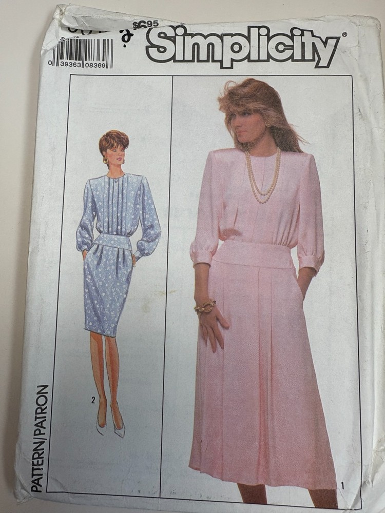 Simplicity 9015 pattern, Pleated bodice dress, Misses Size 14, UNCUT