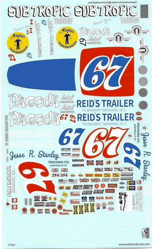 1973 Buddy Arrington Ace #67 NASCAR 1/25 Scale Decal-image