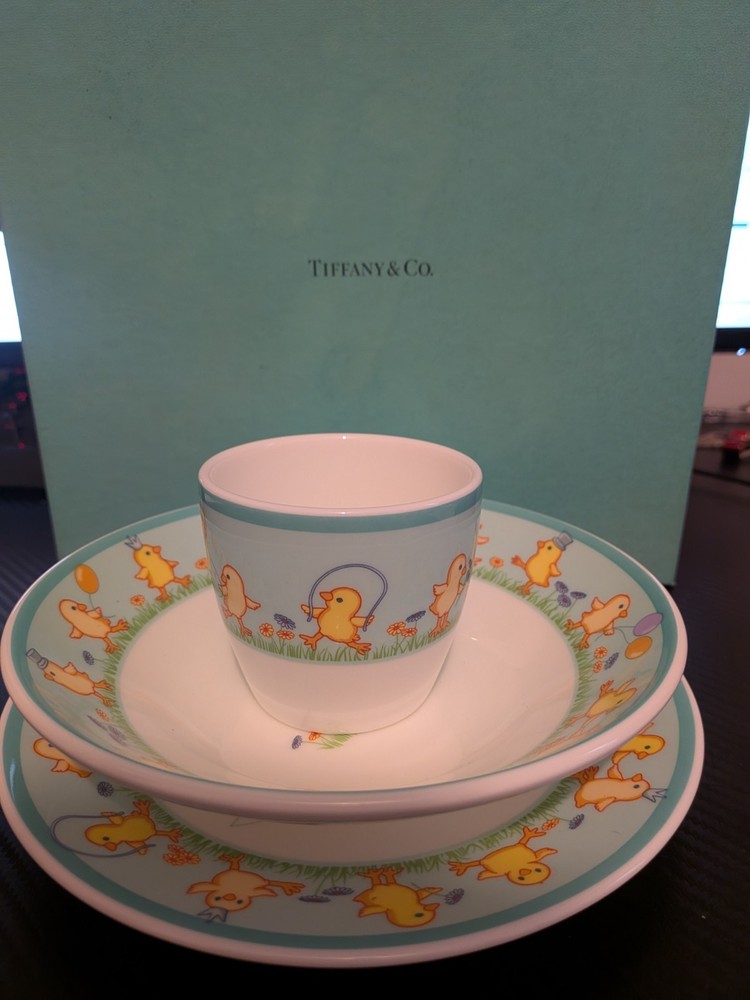 Tiffany & Co. Tiffany Chicks 3 Piece Porcelain Baby Dinner Set Mug Plate Bowl