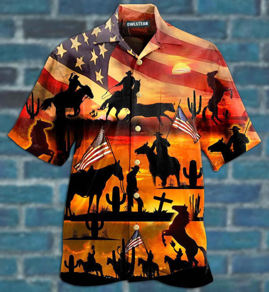 America Cowboy Sunset Edition Hawaiian 3D HAWAII Shirt Aloha US Size