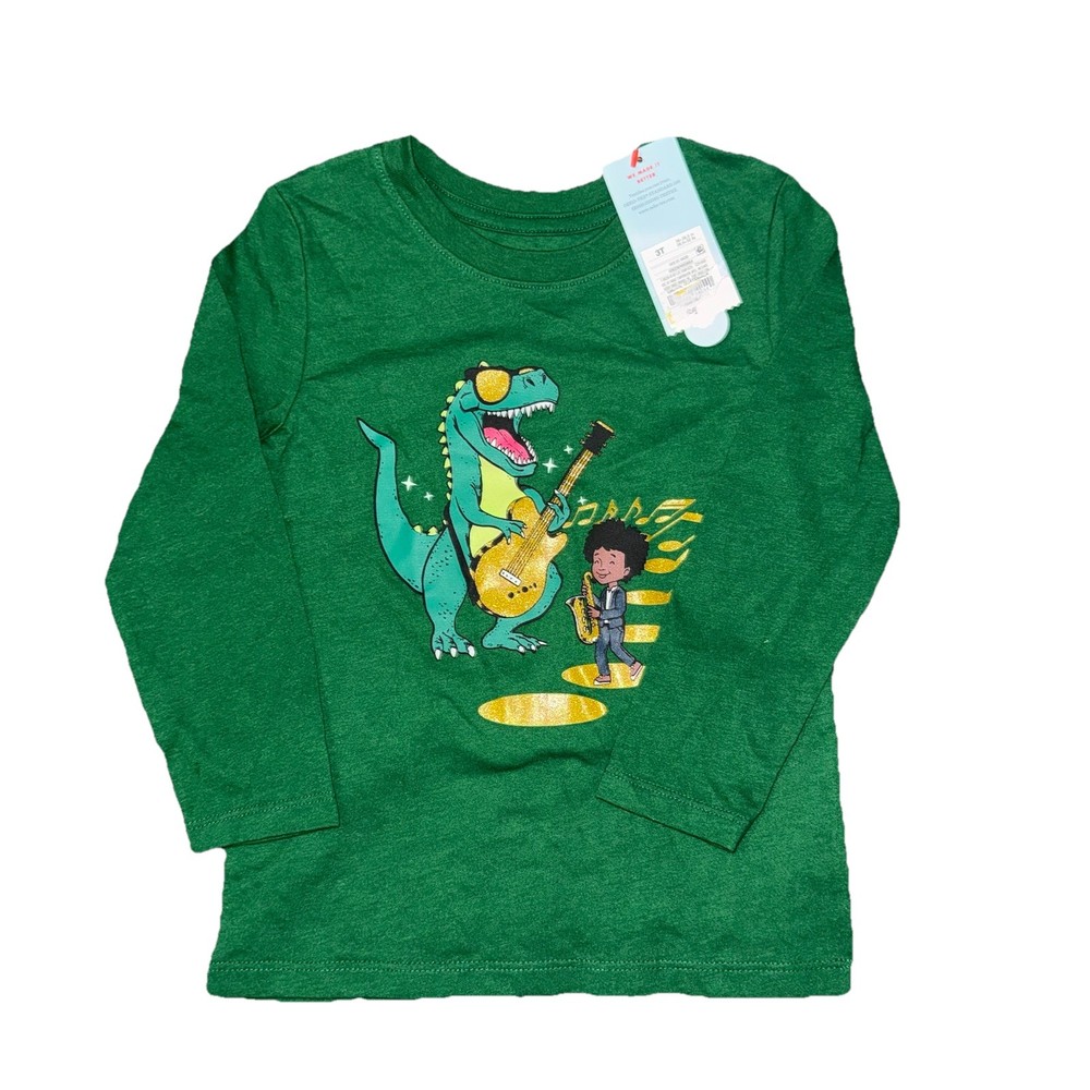 Cat & Jack Green Long Sleeve T-Shirt 3T Dinosaur Music - Boys - 60% Cotton
