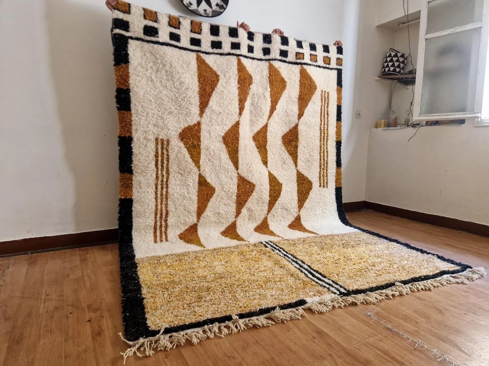 Moroccan Berber Beni Ourain Wool Rug Color Multi Handmade Area Design Carpet Rug