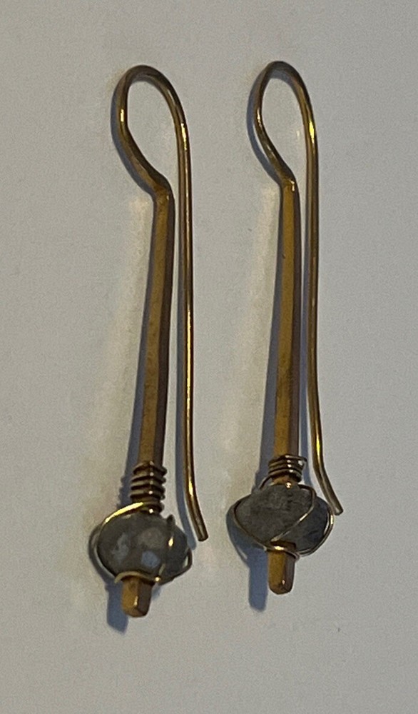 Gold Tone Drop Dangle Quartz Stone Wrapped Earrings 1.75