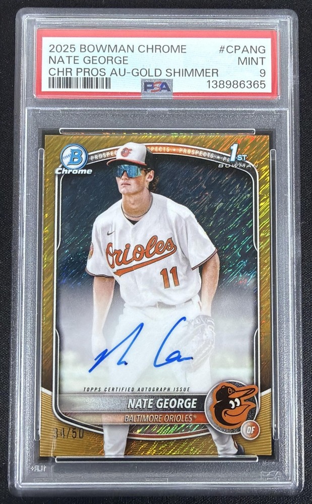 2025 Bowman Chrome Nate George Auto Gold Shimmer Refractor /50 1st PSA 9