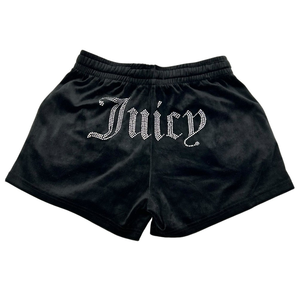 Women's Black Juicy Couture Big Bling Diamante Velour Track Shorts Sz XL