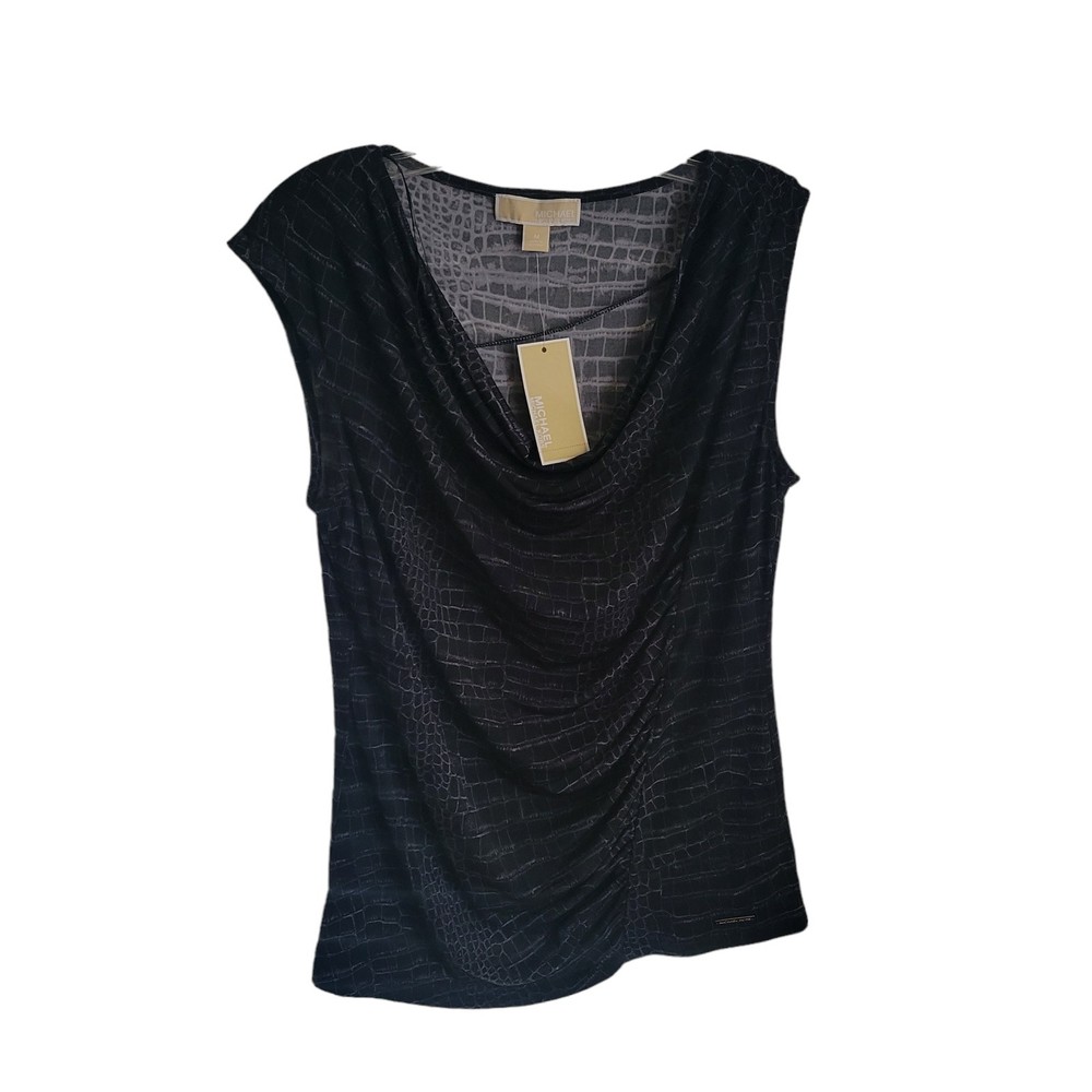 Michael Kors Womens Medium Reptile-Print Gathered Punk Top NWT