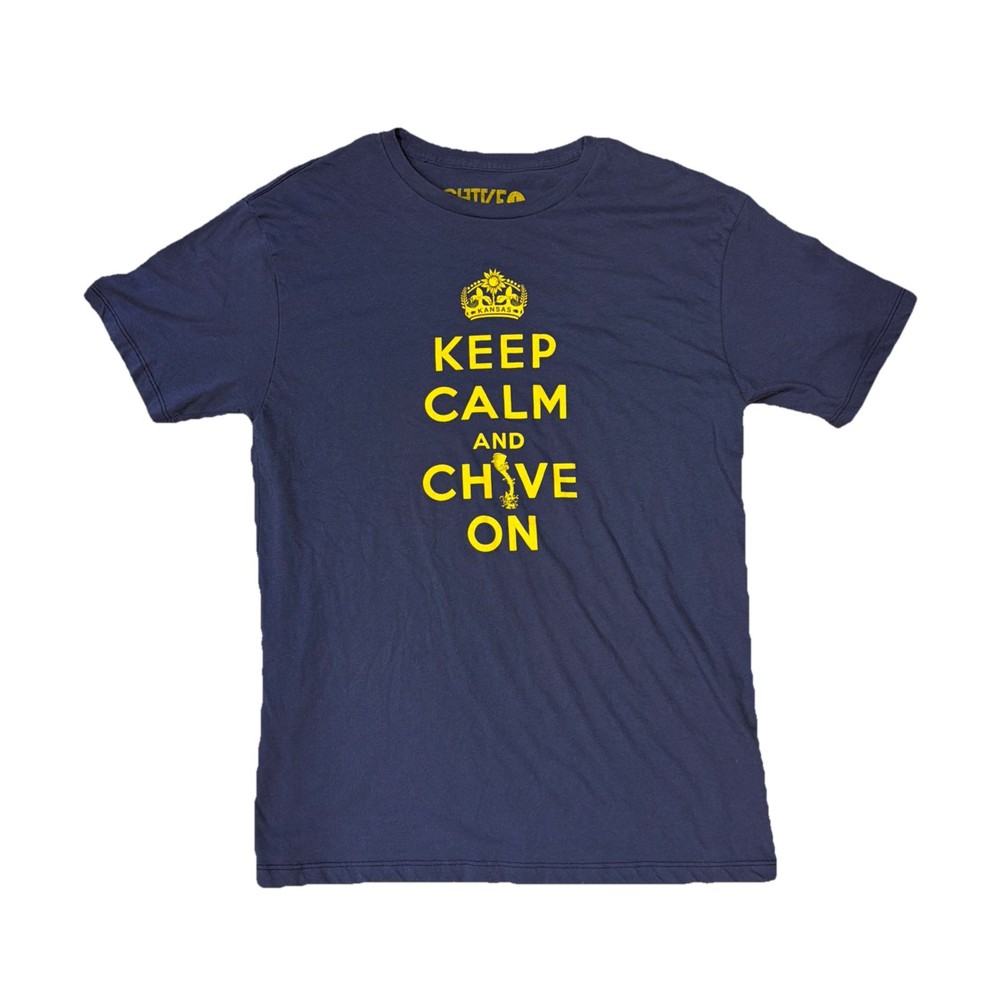 Chive Nation Tees Keep Calm and Chive on Navy Blue T-Shirt Mens Large Kansas