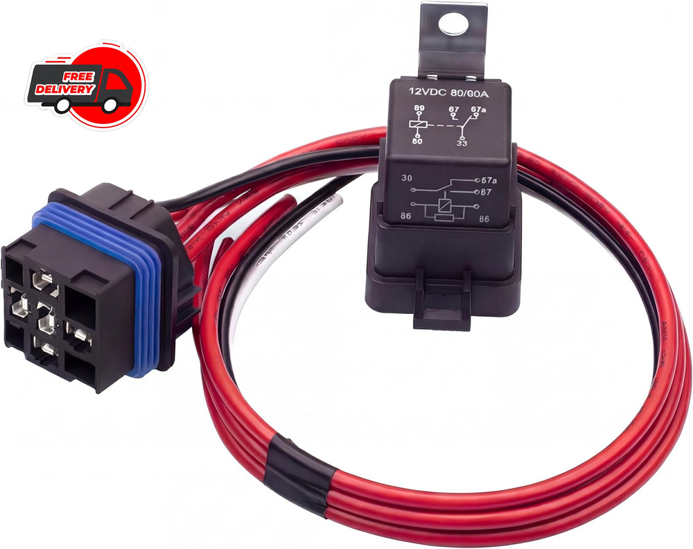 1 Pack 60/80 Amp 12 Volt Waterproof Automotive Relay with Pigtail, 5-Pin Heavy D